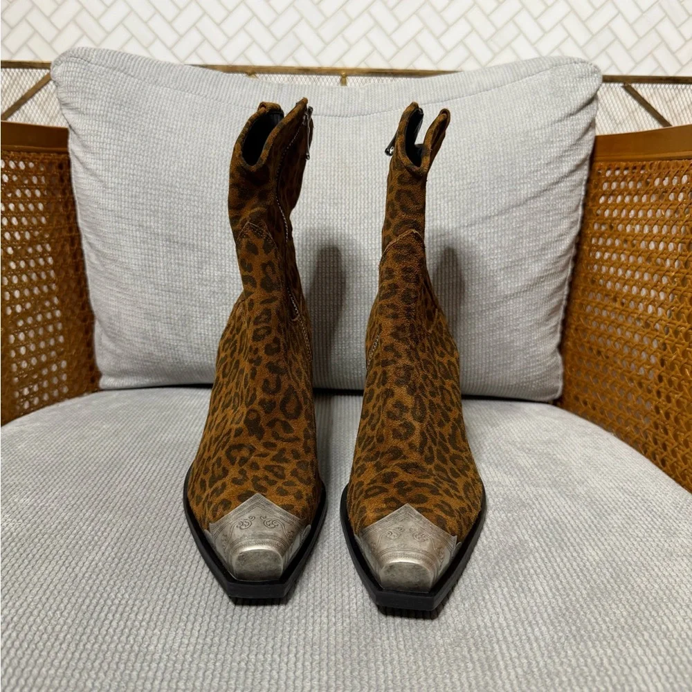Free People Brayden Western Boot Leopard Suede